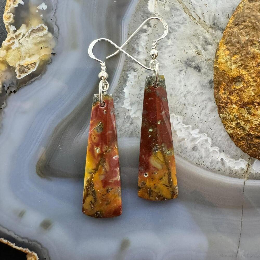 Sterling Elongated Trapeze Red Marcasite Slab Dangle Earrings For Women #353